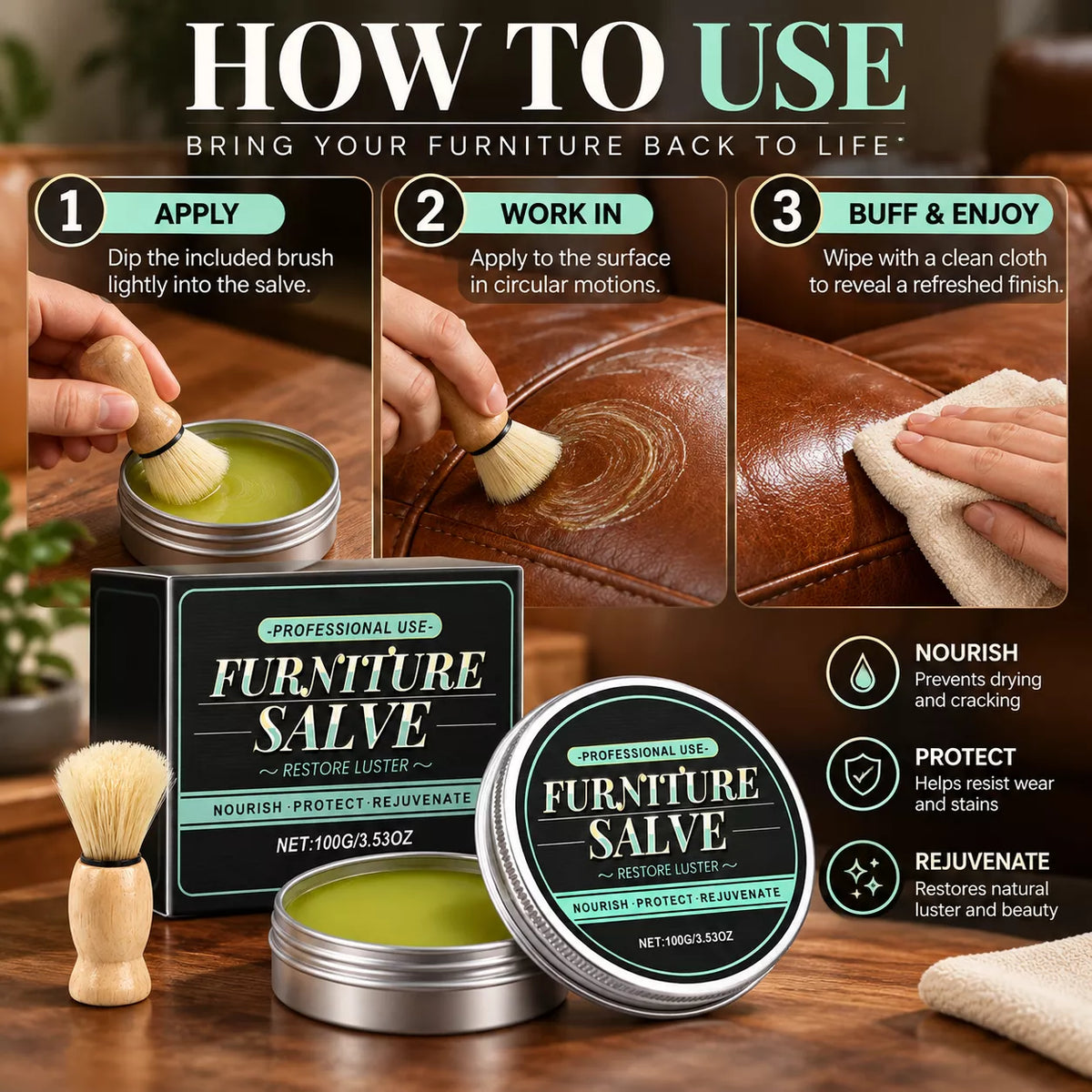 Leather & Furniture Repair Salve + FREE Applicator Brush